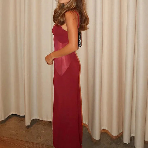 Load image into Gallery viewer, Mesh Patchwork Sexy Maxi Dress For Women Gown Spaghetti Strap Sleeveless Backless Bodycon Elegant Club Long Dress
