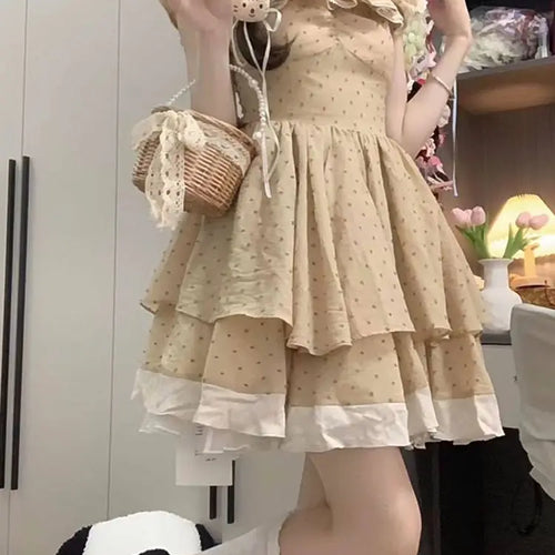 Load image into Gallery viewer, Kawaii Lolita Dress Ruffle Soft Girl Japanese Sweet Flying Sleeve Cute Dot Party Short Dresses Vintage Elegant Autumn
