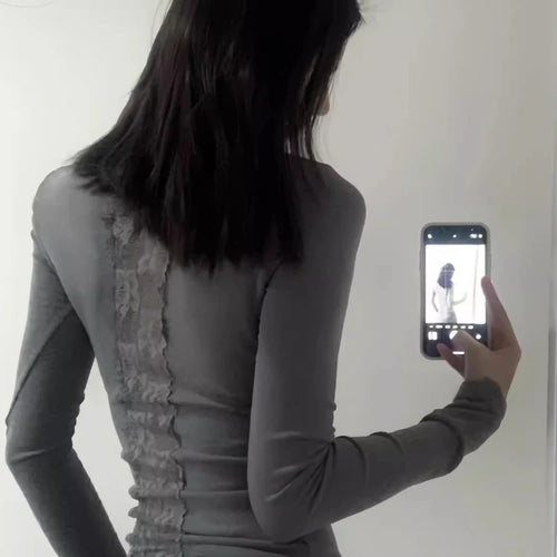 Load image into Gallery viewer, Sexy Lace Patchwork Cropped Tops Women Y2k Aesthetic Bodycon Vintage T-shirt Harajuku Fairy Grunge Pleated Clothes Streetwear
