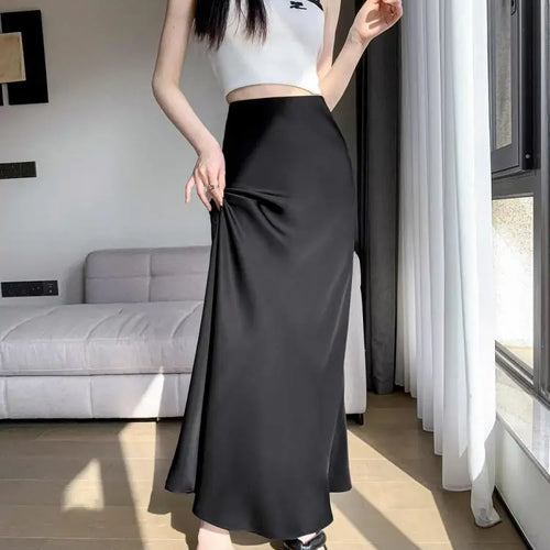 Load image into Gallery viewer, Beige Simplicity Vacation Wrap Hip Long Skirt Women Sexy Black Elegant High Waist Mermaid Skirt Spring Summer Streetwear Fashion
