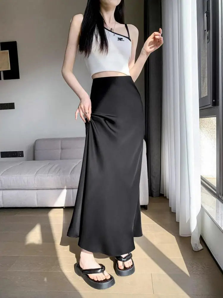 Beige Simplicity Vacation Wrap Hip Long Skirt Women Sexy Black Elegant High Waist Mermaid Skirt Spring Summer Streetwear Fashion