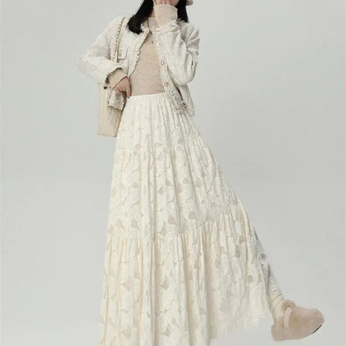 Load image into Gallery viewer, French Women Solid Velvet Lace Elegant Vacation Pleated Long Skirt 2024 Autumn Winter New High Waist Party Skirt Fashion Popular
