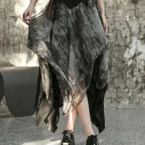 Load image into Gallery viewer, High Elastic Waist Black Irregular Printed Pleated Vintage Half-body Skirt Women Fashion New Spring Autumn 2025 1DF6823
