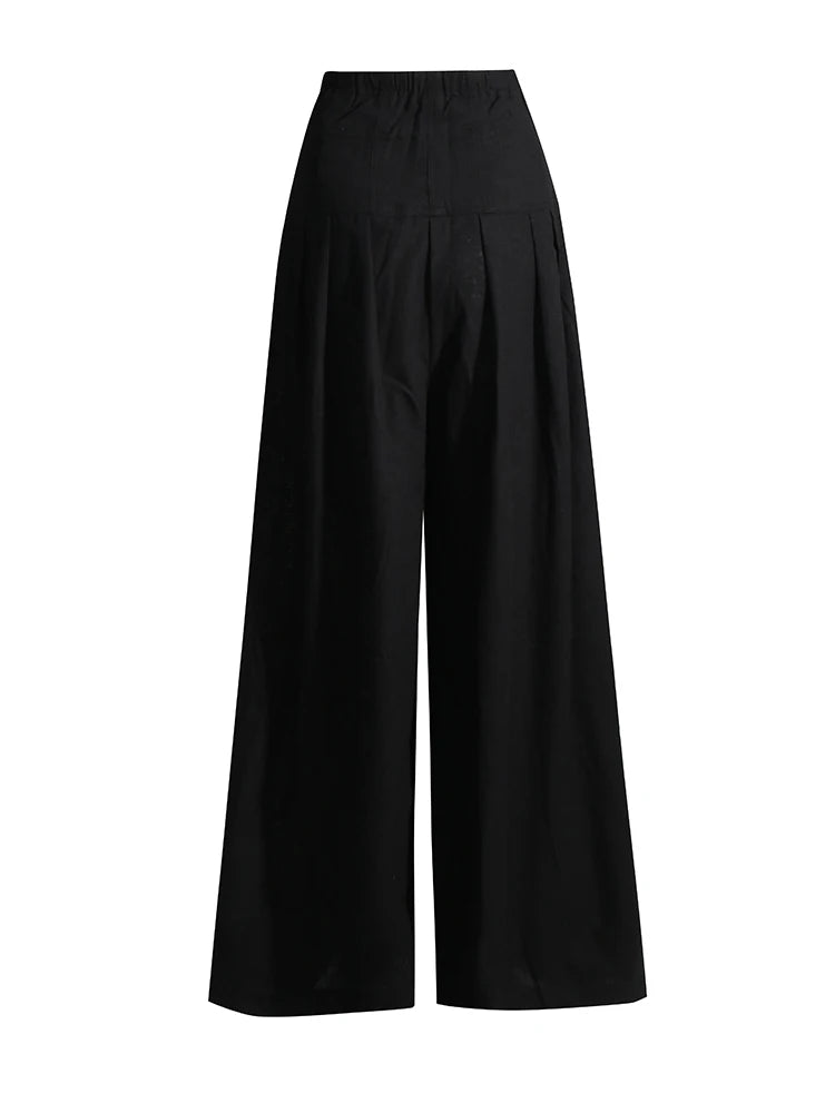 Solid Loose Wide Leg Pants For Women High Waist Tunic Ruched Temperament Trousers Female Summer Fashion Clothing