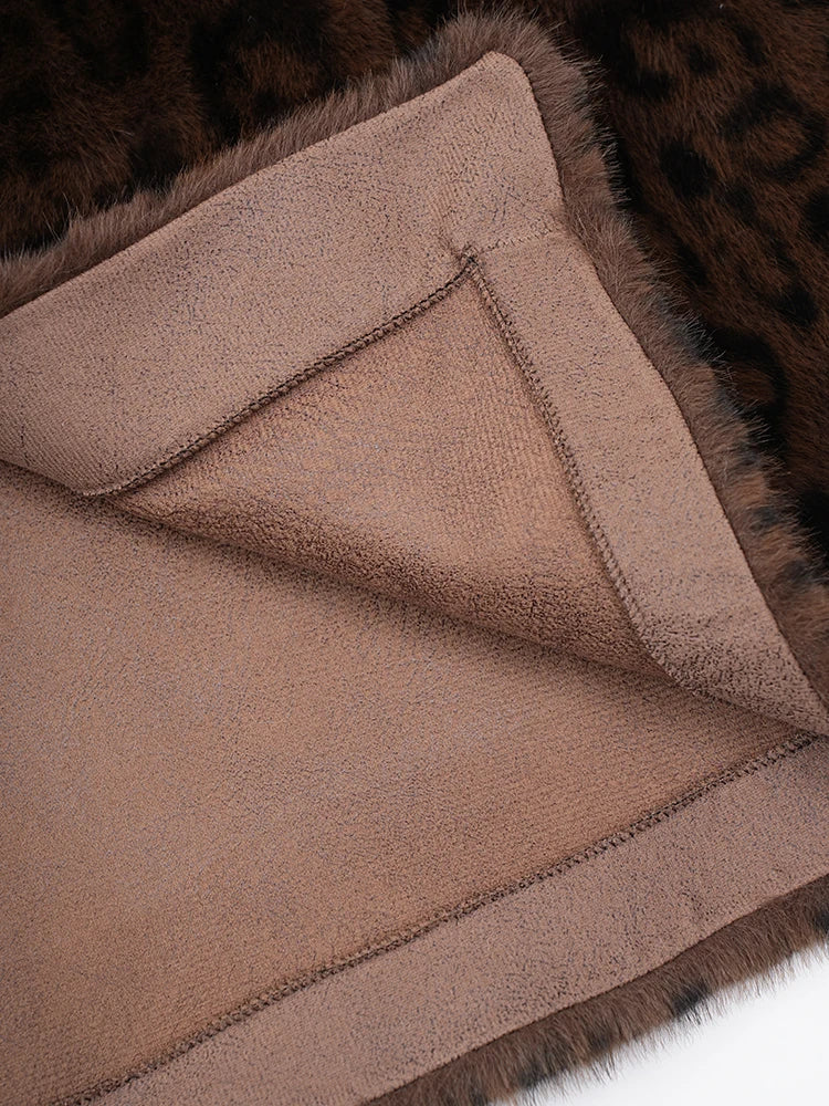 Brown Leoppard Print Big Size Long Faux Fur Jacket New Lapel Long Sleeve Women Coat Fashion Autumn Winter 2025 CPG2454