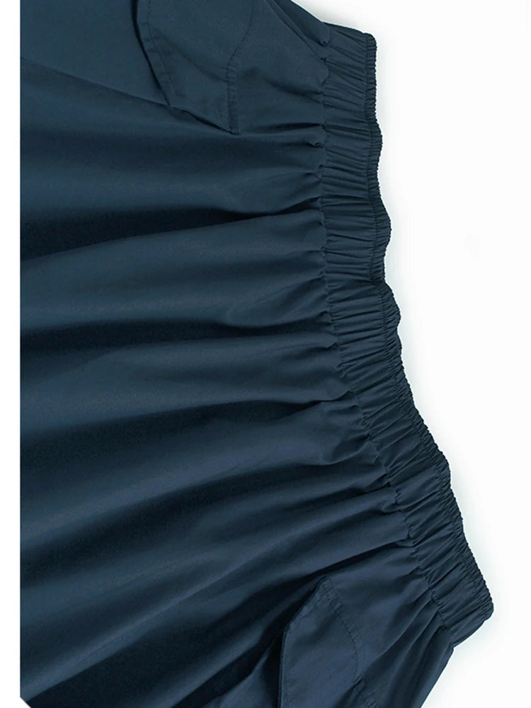 High Elastic Waist Blue Hem Drawstring Casual A-line Half-body Skirt Women Fashion Tide New Spring Autumn 2025 1DJ0863