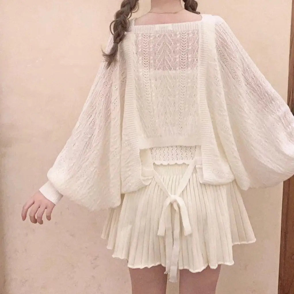 2025 Grunge Summer New Twist Office Women Cardigan Hollow Out Y2k Aesthetic Loose Knitted  Harajuku Casual Bandage Tops