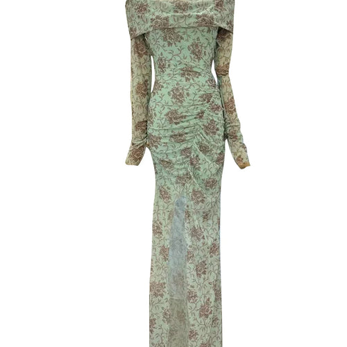 Load image into Gallery viewer, Hit Color Printing Slimming Dresses For Women Slash Neck Long Sleeve High Waist Temperament Dress Female Fashion
