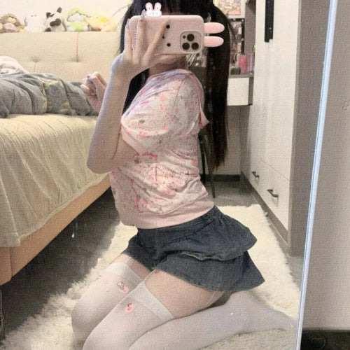 Load image into Gallery viewer, Japanese Kawaii Cartoon Print Summer Thin Short Sleeve Coat Women Vasual Cute Hooded Jacket Y2k Aesthetic Sweet Grunge Outwear
