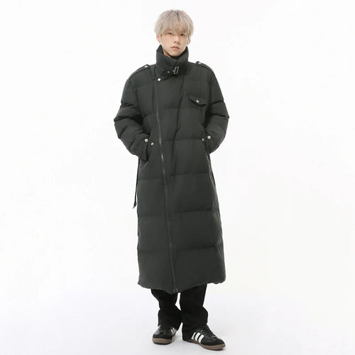 Load image into Gallery viewer, Korean Style Men&#39;s Padded Jackets Stand Collar Belt Design Solid Color Overknee Casual Male Cotton Coats New Winter 9C9220
