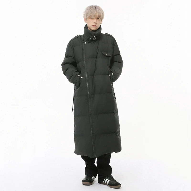 Korean Style Men's Padded Jackets Stand Collar Belt Design Solid Color Overknee Casual Male Cotton Coats New Winter 9C9220