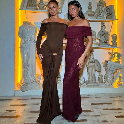 Load image into Gallery viewer, Off-shoulder Long Sleeve Sexy Maxi Dress For Women Fashion Strapless Backless Draped Bodycon Club Party Long Dress
