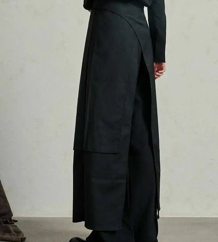 High Waist Black Irregular Slit Hem Layers Spliced Long Half-body Skirt Women Fashion Tide New Spring Autumn 2025 1DF8244