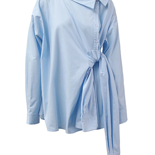 Load image into Gallery viewer, Women Blue Irregular Bandage Big Size Blouse New Skew Collar Long Sleeve Shirt Fashion Tide Spring Autumn 2025 CPDB112
