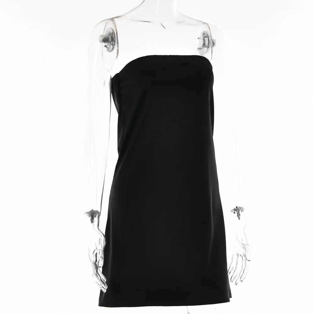 Satin Sexy Backless Mini Dress Women Robe Fashion Strapless Sleeveless Bodycon Night Club Party Short Dresses Vestido