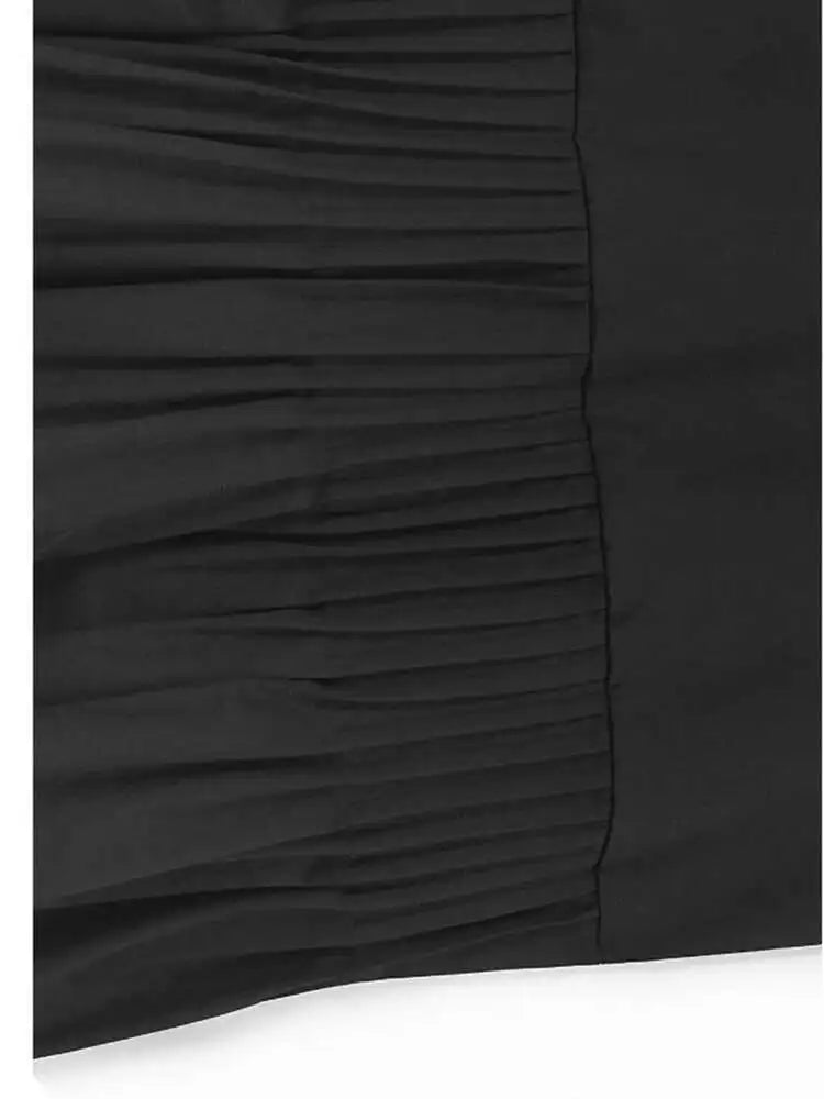 Women Black Pleated Hem Elegant Big Size Midi Vest Dress New V-Neck Sleeveless Fashion Tide Spring Autumn 2025 1DH9964