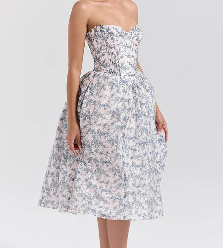 Hit Color Printing Slimming Dresses For Women Strapless Sleeveless High Waist Temperament Dress Female Fashion New