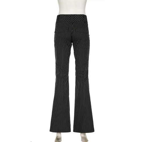 Load image into Gallery viewer, Streetwear Fashion Black Stripe Women Trousers Low Waisted Chic Elegant Flared Pants Chic Ladies Full Length Outfits
