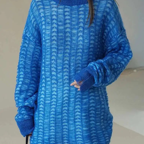 Load image into Gallery viewer, Blue Thin Hollow Out Knit Sweater Round Neck Long Sleeve Women Pullovers New Fashion Tide Spring Autumn 2025 1DH4489
