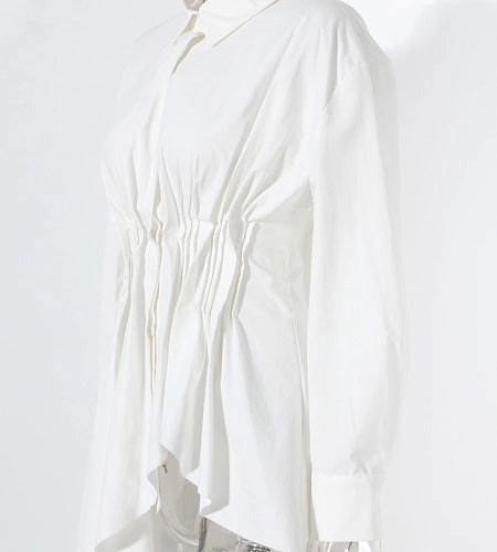 Fashion Spliced Folds Irregular Shirts for Women Lapel Long Sleeves Patchwork Single Breasted Shirt Female Clothing