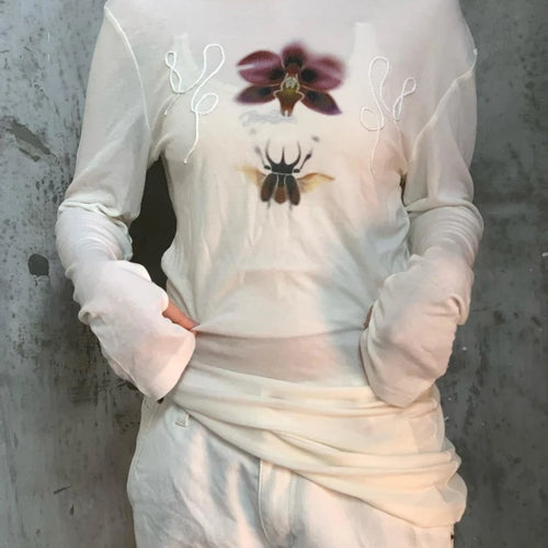 Load image into Gallery viewer, Y2k Aesthetic Flower Printing Casual Tshirts Women Harajuku Slim Fit Embroidery Tees 2025 Spring Grunge Slash Neck Simple Tops
