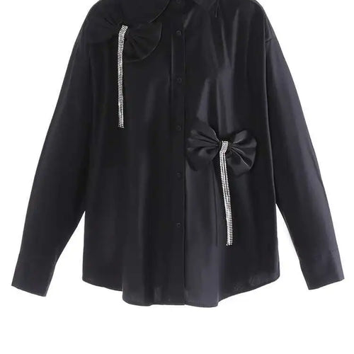 Load image into Gallery viewer, Women White Three-Dimensional Butterfly Bow Big Size Blouse New Lapel Long Sleeve Shirt Fashion Spring Autumn 2025 1DJ0005
