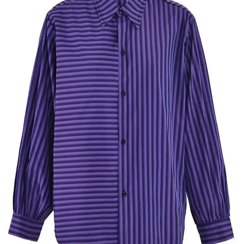 Load image into Gallery viewer, Women Green Striped Big Size Casual Blouse New Lapel Long Sleeve Loose Fit Shirt Fashion Tide Spring Autumn 2025 CPG0655
