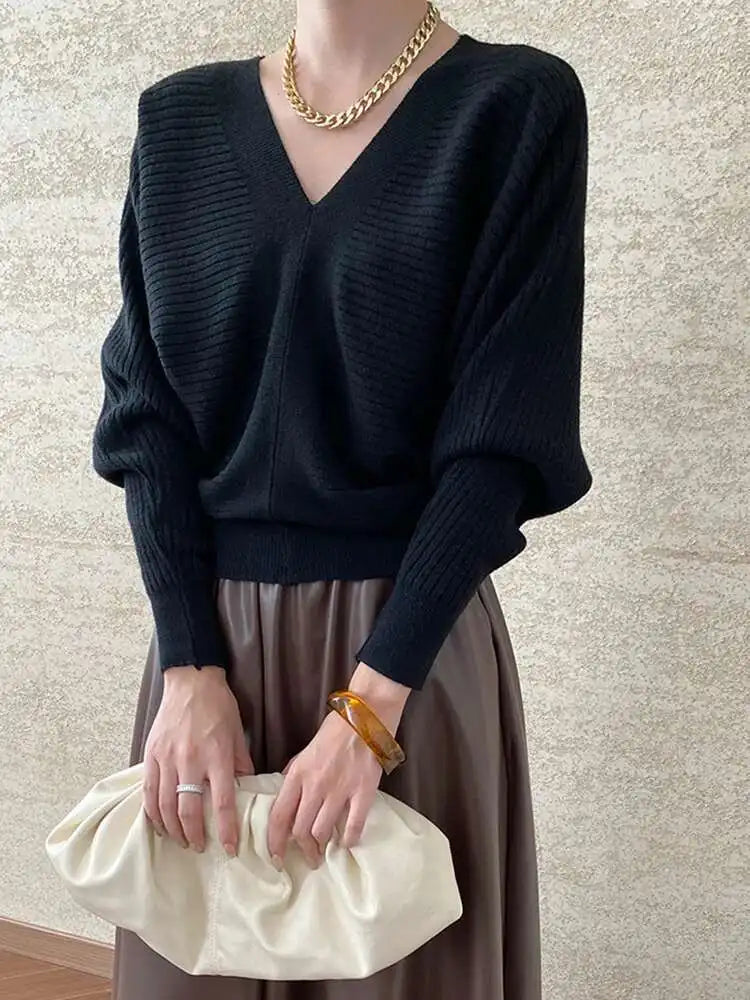 Red Big Size Elegant Knitting Sweater V-Neck Long Sleeve Women Pullovers New Fashion Tide Spring Autumn 2025 1DH7257