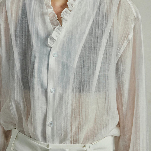 Load image into Gallery viewer, Women White Thin Perspective Big Size Blouse New Stand Collar Long Sleeve Shirt Fashion Tide Spring Autumn 2025 1DJ0350
