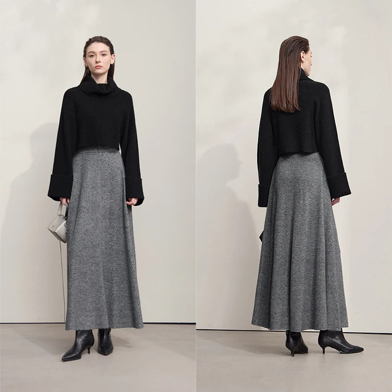 Knitted Skirts For Women 2025 Autumn New Gentle A-line Long Skirt Loose Solid Color Elegant Versatile Woman Clothes12553045