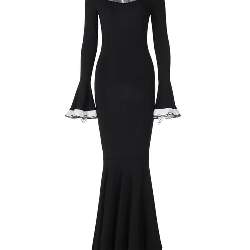 Load image into Gallery viewer, Matching Color Square Collar Long Flare Sleeve Sexy Bodycon Maxi Prom Dress Winter Elegant Women Outfit Christmas Party
