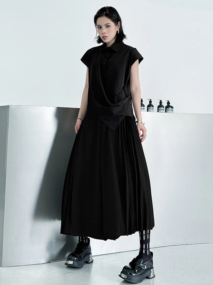 High Elastic Waist Gray Color-block Pleated Wide Leg Pants New Trousers Women Fashion Tide Spring Autumn 2025 1DJ1336