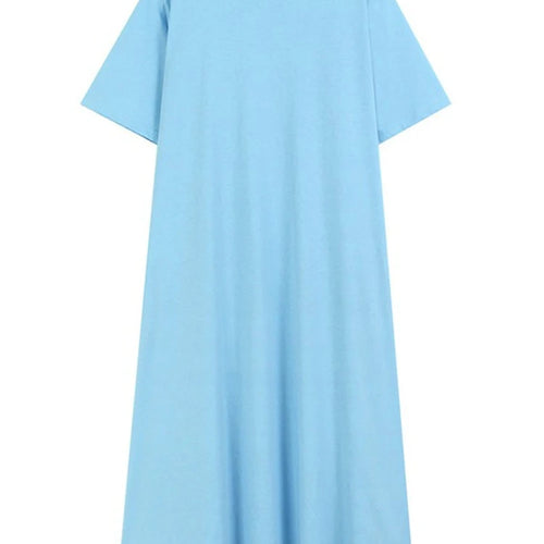 Load image into Gallery viewer, Women Blue Brief Pocket Casual Big Size Midi Dress New Round Neck Short Sleeve Fashion Tide Spring Summer 2025 1DJ1187
