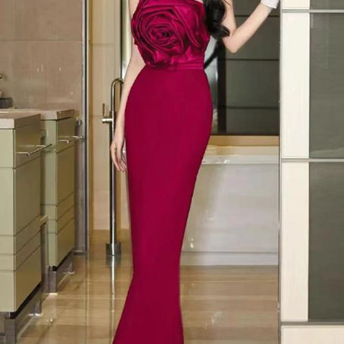 Load image into Gallery viewer, Hit Color Slimming Spliced Appliques Dresses For Women Strapless Sleeveless High Waist Temperament Dress Female New
