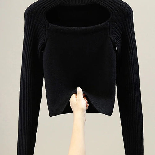 Load image into Gallery viewer, Knitting Hollow Out Sweaters For Women Round Neck Long Sleeve Pullover Minimalist Temperament Sweater Female
