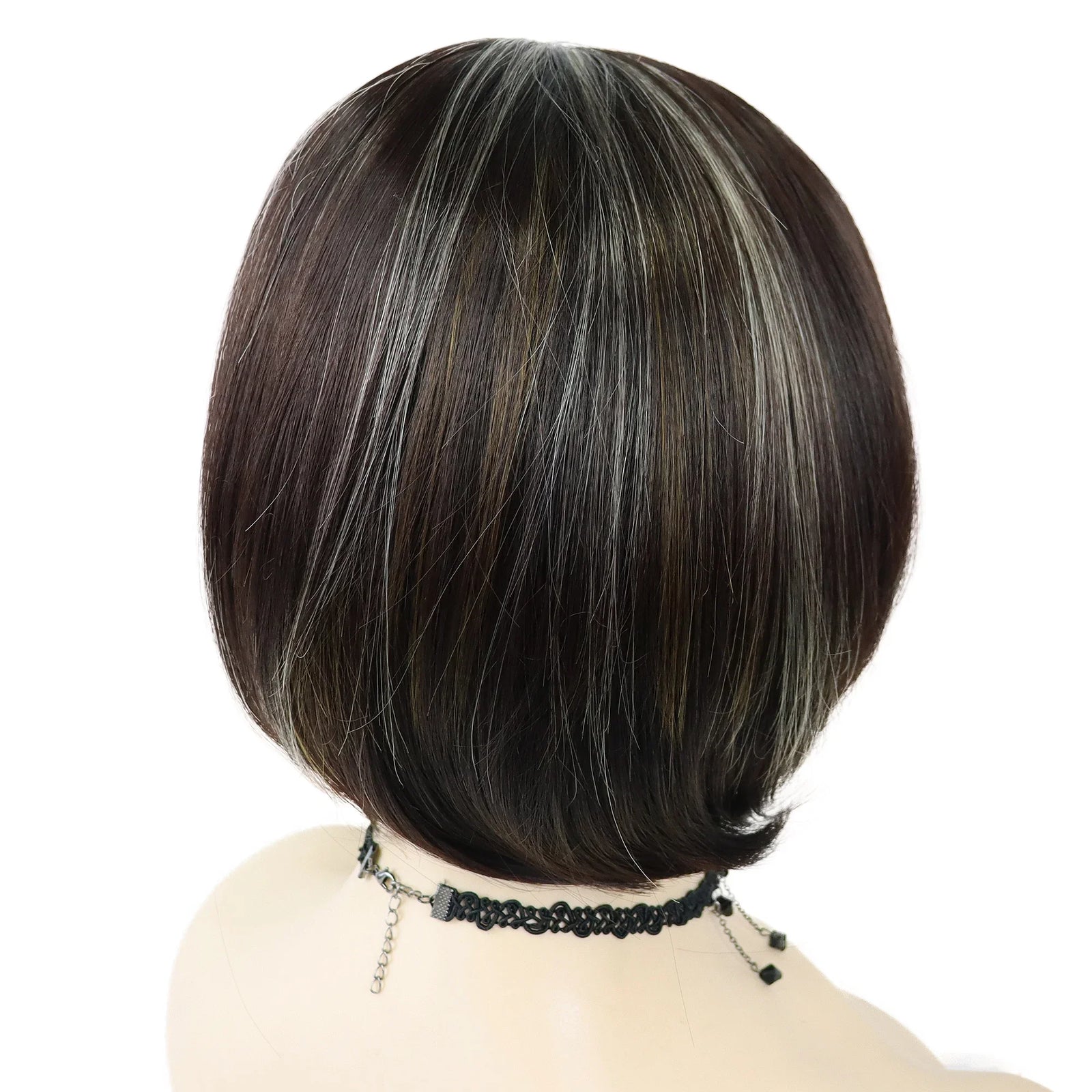 Synthetic Short Bob Wig with Bangs for Women Mix Brown Wigs Highlights Hairstyles Cute Bobs Haircut Mommy Wig Lady Hair