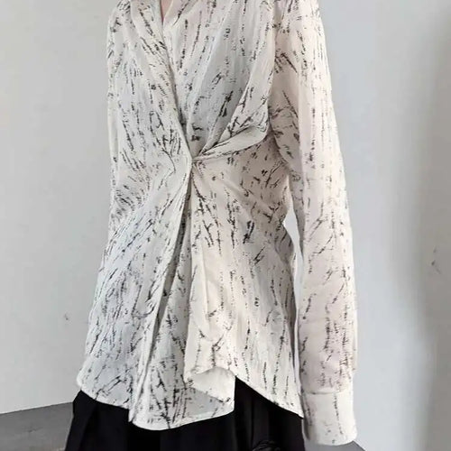 Load image into Gallery viewer, Women Pattern Printed Thin Pleated Big Size Blouse New Lapel Long Sleeve Shirt Fashion Tide Spring Autumn 2025 1DJ0406
