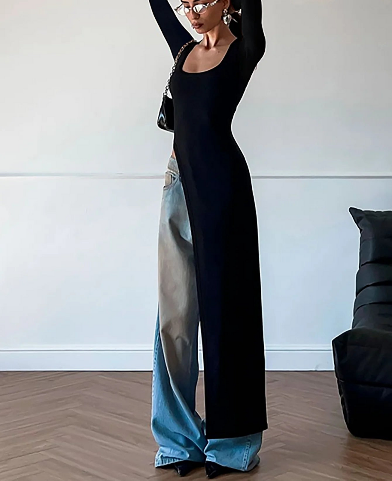 Spring Fashion Solid Long Sleeve Slit Irregular Sexy Bodycon Maxi Dress Women Casual Y2K New Outfits Party Vacation