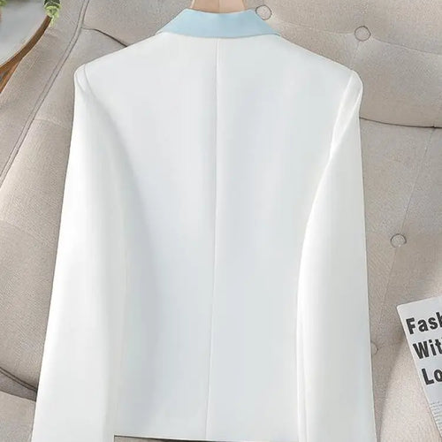 Load image into Gallery viewer, Spring Autumn Blue White Patchwork Office Festival Short Blazer Jackets 2025 Vintage Elegant Ladies Double Breasted Tops Popular
