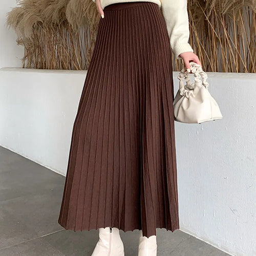 Load image into Gallery viewer, Knitted Long Maxi Skirt Women 2023 Fall Winter Casual Solid Thick Warm A Line High Waist Ankle Length Skirt Female Ladies
