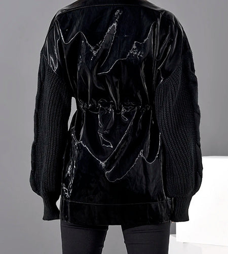 Loose Fit Knitting Drawstring Split Big Size Jacket New Stand Collar Long Sleeve Women Coat Fashion Spring 2025 WB67801