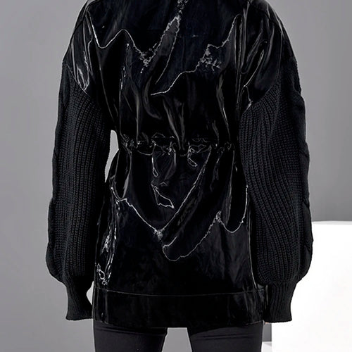 Load image into Gallery viewer, Loose Fit Knitting Drawstring Split Big Size Jacket New Stand Collar Long Sleeve Women Coat Fashion Spring 2025 WB67801
