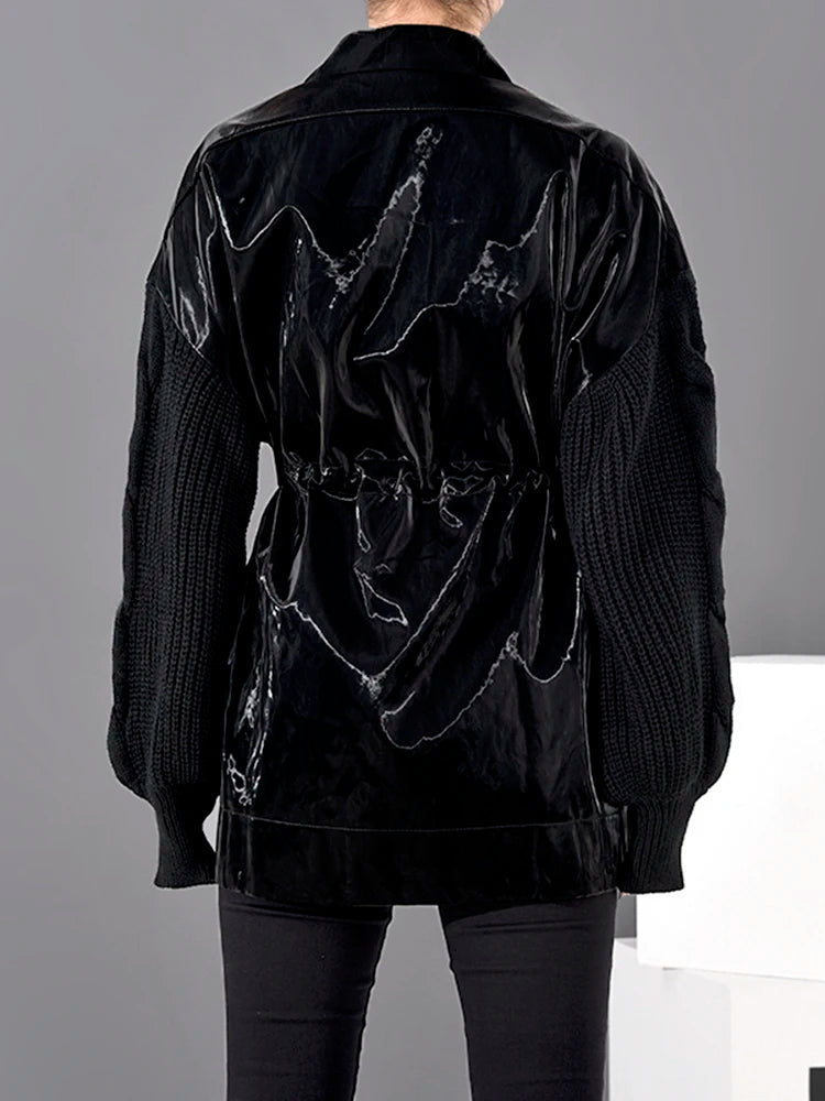 Loose Fit Knitting Drawstring Split Big Size Jacket New Stand Collar Long Sleeve Women Coat Fashion Spring 2025 WB67801