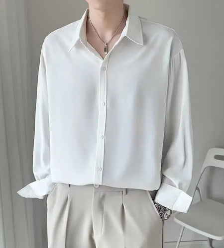 Mens's Shirt Long Sleeved Shirts Simple Trendy Solid Color Turn-down Collar New Fashionable Korean Tide Style 2025 9W1209