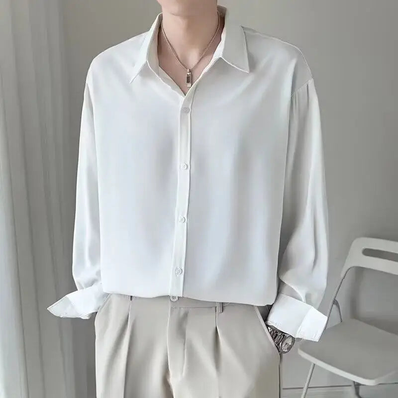 Mens's Shirt Long Sleeved Shirts Simple Trendy Solid Color Turn-down Collar New Fashionable Korean Tide Style 2025 9W1209