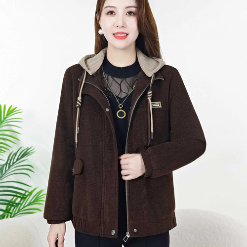 Load image into Gallery viewer, Korean Autumn Winter Black Brown Velvet Thick Zipper Short Coat For Women 2024 Popular Trend Red Loose Casual Hooded Tops Jacket
