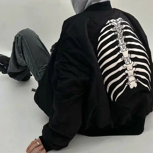 Load image into Gallery viewer, Womens Coats and Jackets Autumn High Street Hip Hop Baseball  Coat Skull Print Loose Jacket Y2K Tops 2025 Grunge
