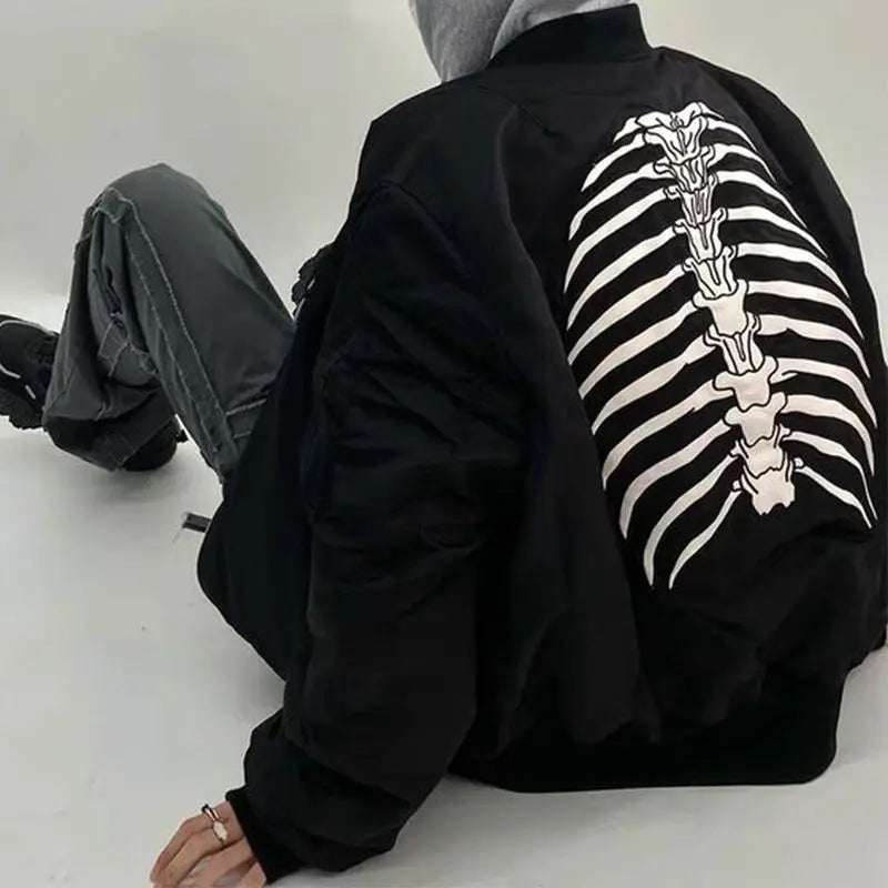 Womens Coats and Jackets Autumn High Street Hip Hop Baseball  Coat Skull Print Loose Jacket Y2K Tops 2025 Grunge