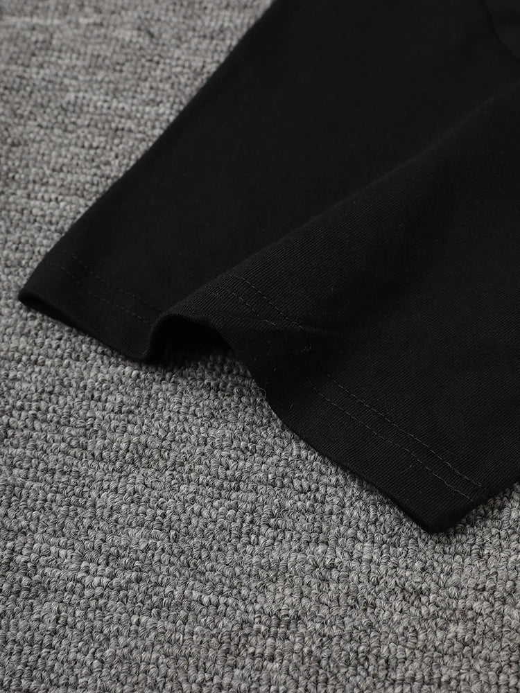 Women Black Mesh Color-block Big Size Knee-Length Dress New Round Neck Short Sleeve Fashion Spring Summer 2025 CPG3040