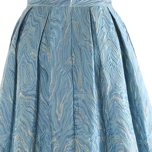 Load image into Gallery viewer, High Elastic Waist Blue Jacquard Textured Pleated A-line Half-body Skirt Women Fashion Tide New Spring Autumn 2025 1DJ1141

